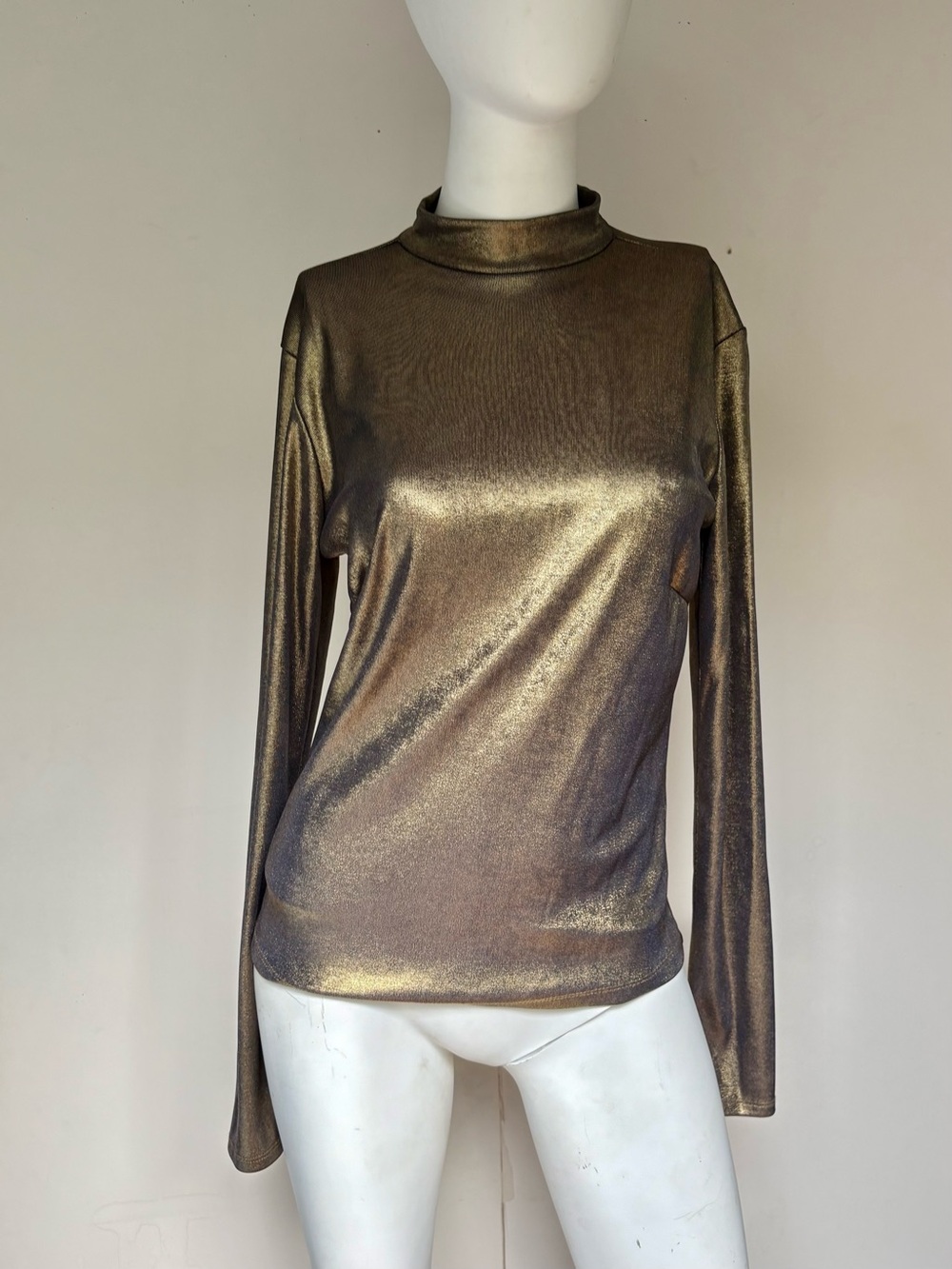 Forever 21 Metallic Gold Long Sleeve Mock Neck Top